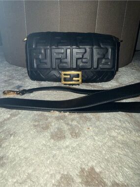 Fendi Black FF Embossed Baguette 2018